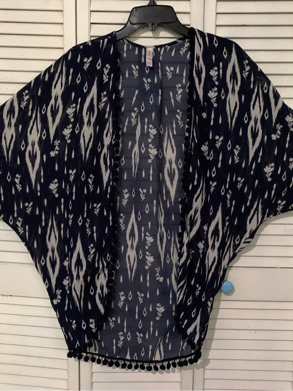 Xhileration Oversized Kaftan Open Front Cover Up With Pom Pom Trim
